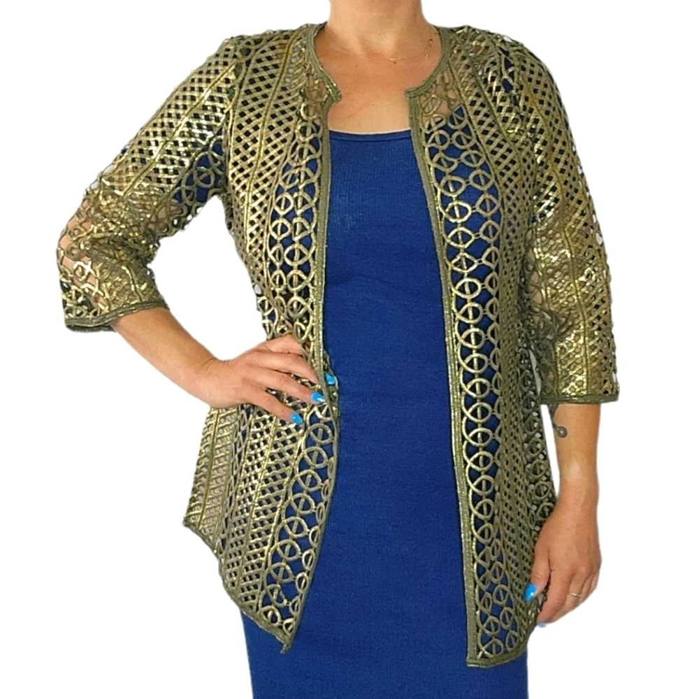 *NWT Travelers by Chico's Size 0 Large Gold Knit Open Cardigan - Picture 1 of 6